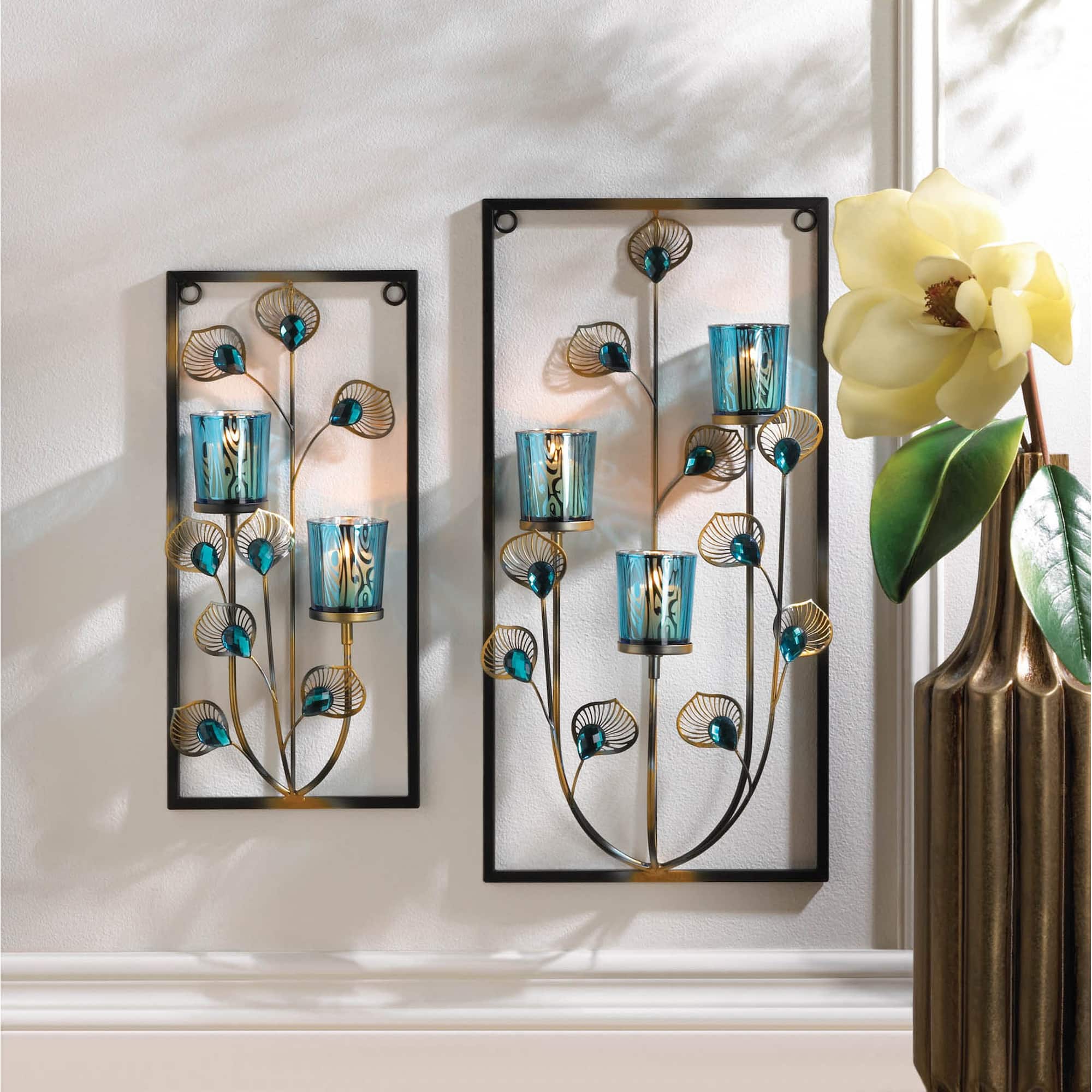 15" Peacock Candle Wall Sconce